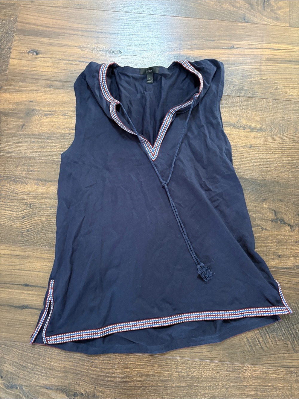 J. Crew Navy Sleeveless V-Neck Tank with Trim and Tassel